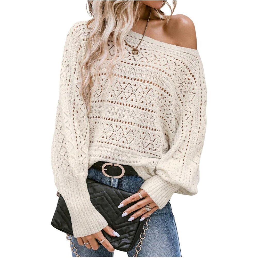 Women's Cropped Knit Sweater Long Sleeve Boat Neck Casual Street Wear